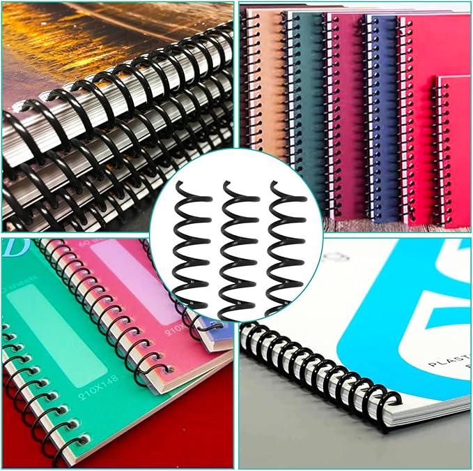 Plastic Spiral Binding Coils 100 Pack, Coil Binding 10mm(3/8") 75 Sheet Capacity, 4:1 Pitch Black Binding Spirals for Students and Coworkers