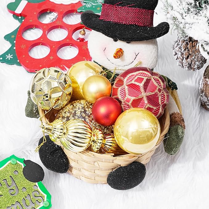 123pcs Christmas Ball Ornaments Set, Shatterproof Plastic Balls for Classic Xmas Decorations, Hanging Ornaments for Christmas Tree, Holiday, Bridal, Home Party, Gold and Red