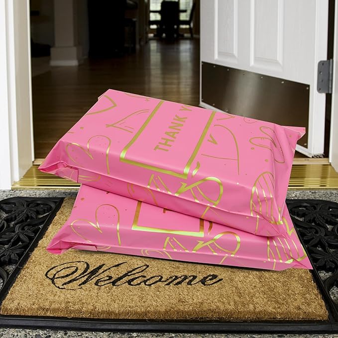 Thank You Poly Mailers 10x13 Inch 25 Pcs - Heart printed Shipping Bags, 2.4mil Thickness, Waterproof and Tear Resistant Mailing Envelopes, Self-Sealing Packaging Bags for Clothing