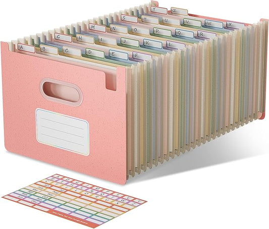 Accordion File Organizer, 26 Pockets Wheat Straw Expanding File Folders, Upright&Open Top, A-Z Bill Receipt Organizer, 100% BPA Free, Return to Nature, Healthy Living, Letter/A4 Size-Strawberry Pink