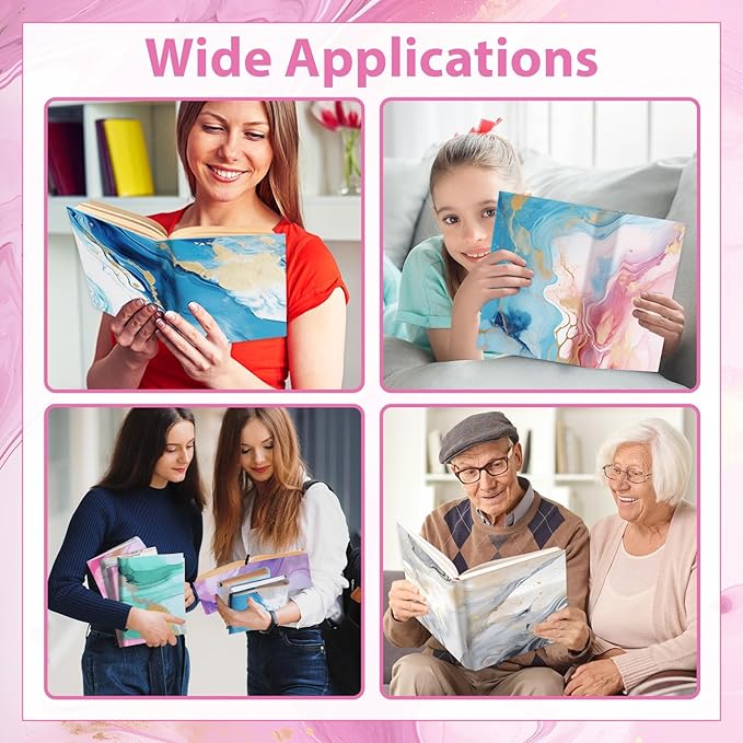 Jumbo Stretchable Book Covers 8PCS Reusable Fabric Book Cover with Label 9x11in Marble Print Protective Sleeve for Hardcover Books Textbook Cover for School Fits Most Book Sizes Up to 10x12.5in