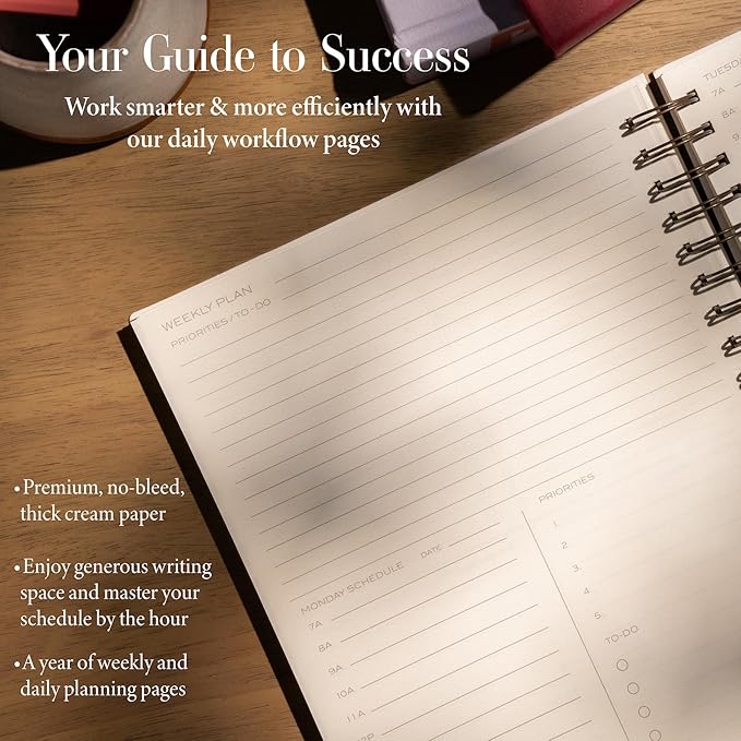 Anecdote 2026 Planner (8.5" x 10") Daily Planner Weekly Monthly Planner - 52 Weeks w/Library Buckram Cover, Brass Spiral - A4 Size Bleed-Resistant Paper – Red