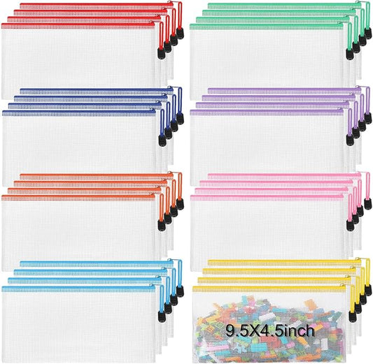 Jetec 32 Pcs Mesh Zipper Bags Toy Storage Bikini Organizer Bag Bolsas Para Guardar Trajes De Baño Waterproof Zipper Reusable Pouch Puzzle Multipurpose for Storage Office(Cute Color,9.5 x 4.5 Inch)