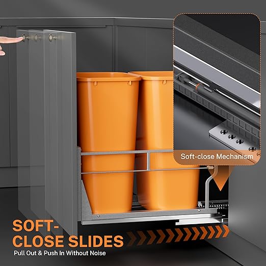 YJHome Pull Out Trash Can Under Cabinet with Soft-Close Slides, Garbage Can Not Included, Cabinet Trash Can Pull Out Kit with Door Mounting Kit, Requires Minimum Cabinets Opening 17" W X 24" D