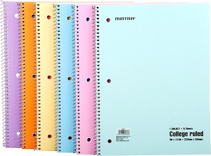 Mintra Office Spiral Notebooks (Pastel - College Ruled, 24pk (4-6pks))