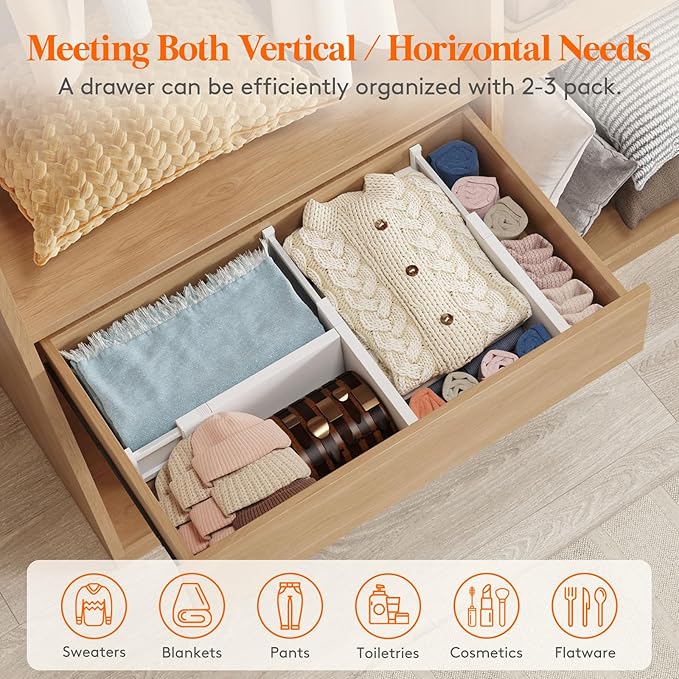 Lifewit 8 Pack Drawer Dividers 5" High, 13.5-22" Adjustable Clothes Organizers, Expandable Dresser Separators in Bedroom/Bathroom/Kitchen/Office