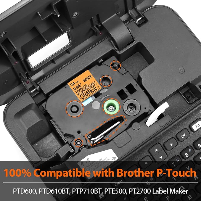 Label KINGDOM 1 Inch Replacement for Orange 24mm 0.94 Label Tape TZe-B51 TZB51 Laminated Tape for Brother Ptouch PT-P700 PT-P750W Label Maker, Black on Fluorescent Orange, 3-Pack