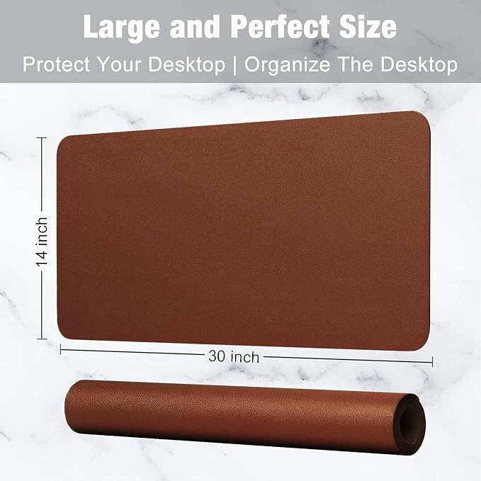 Hsurbtra Desk Pad, 30" x 14" PU Leather Desk Mat, XL Extended Mouse Pad, Waterproof Desktop Blotter Protector, Non-Slip Ultra Thin Large Laptop Keyboard Writing Mat for Office Home, Brown