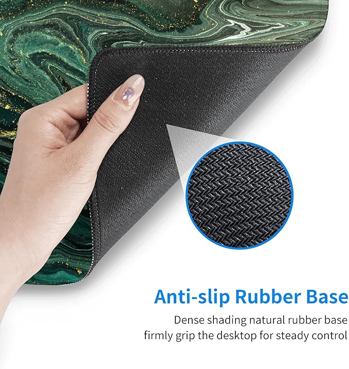 Desk Mat,Green Gold Liquid Marble Extended Gaming Mouse Pad for Office Work & Game,Computer Keyboard Mouse Mat Desk Non-Slip Rubber Base Large Mousepad with Stitched Edges, 31.5x15.7inch