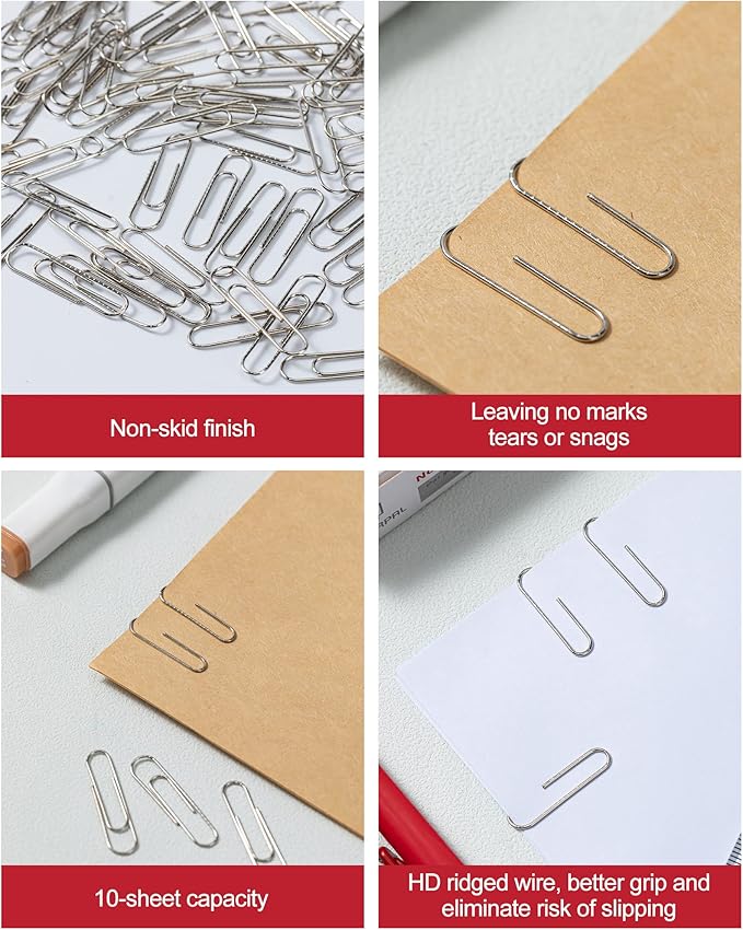 PAPERPAL Paperclips for Office School & Personal Use, #1 Nonskid Paper Clip (1-2/7"), 2000 Medium Paper Clips (20 Boxes of 100 Each), Silver