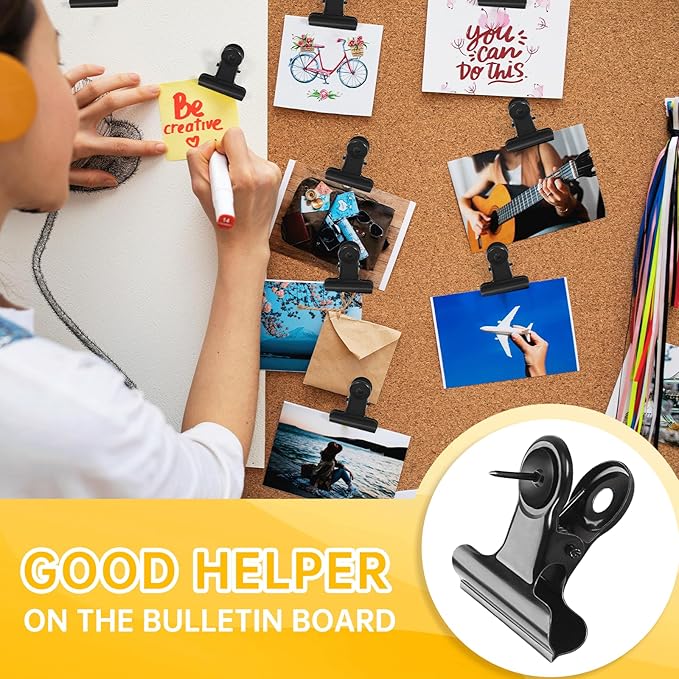 36 Pieces Black Push Pins Clips Metal Push Pin with Clips Black Pushpin Clip Bulldog Clip with Pins Thumb Tacks for Bulletin Board Cork Board Cubicle Wall for Classroom School Office