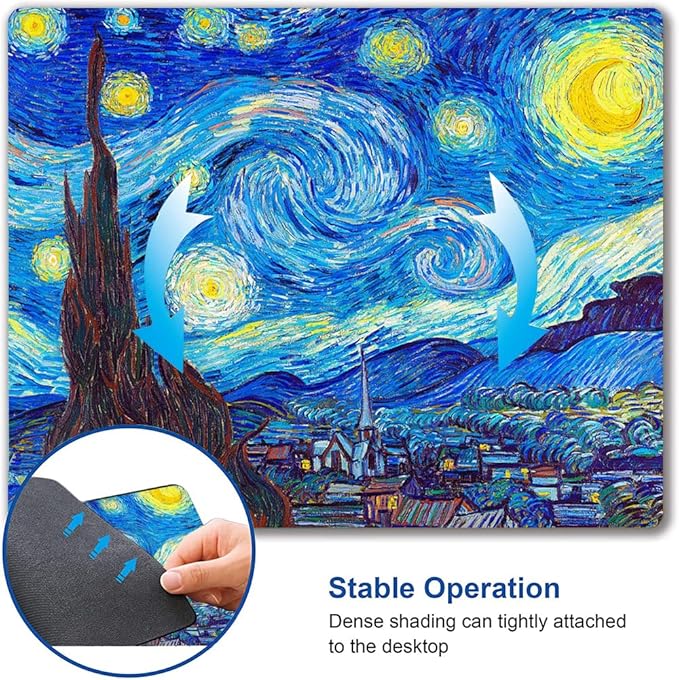 Hokafenle Mouse Pad, Oil Painting Mouse Pad with Van Gogh Starry Sky Design, Premium-Textured Mousepad Square Waterproof Mouse Mat Non-Slip Rubber Base Mouse Pads for Office Laptop