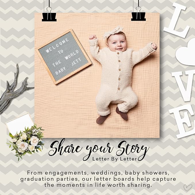 Felt Like Sharing Square Letter Board (Gray Felt - 10”x10”) – Changeable Message Board with 3 Sets of Felt Board Letters – Statement Wall Sign for Quotes, Home or Holiday Decor In Oak Frame