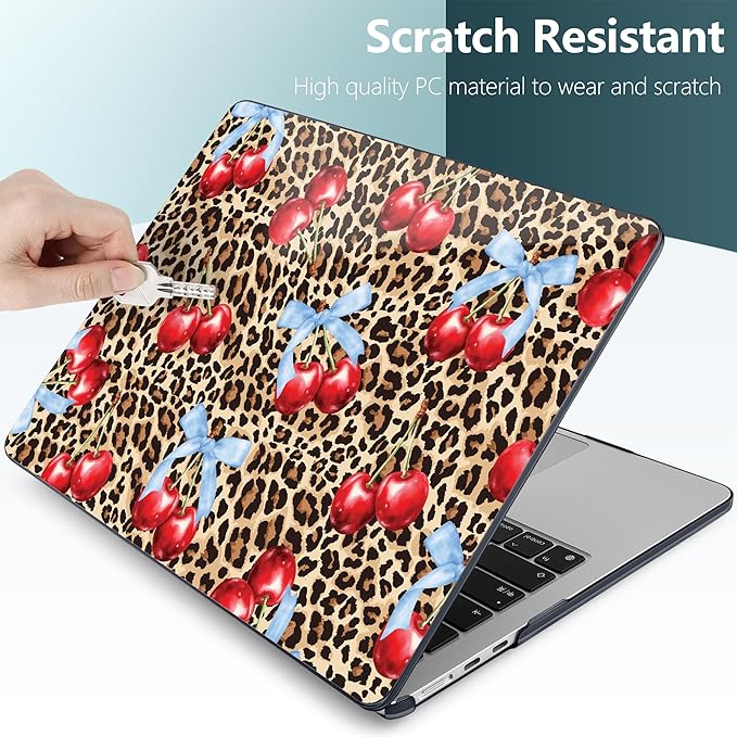 DONGKE Compatible with M4 MacBook Air 15 inch Case 2025-2023 A3241 A3114 A2941 M3 M2 Retina Display Touch ID, Plastic Hard Case & Keyboard Skin for MacBook Air 15" - Leopard Cherry