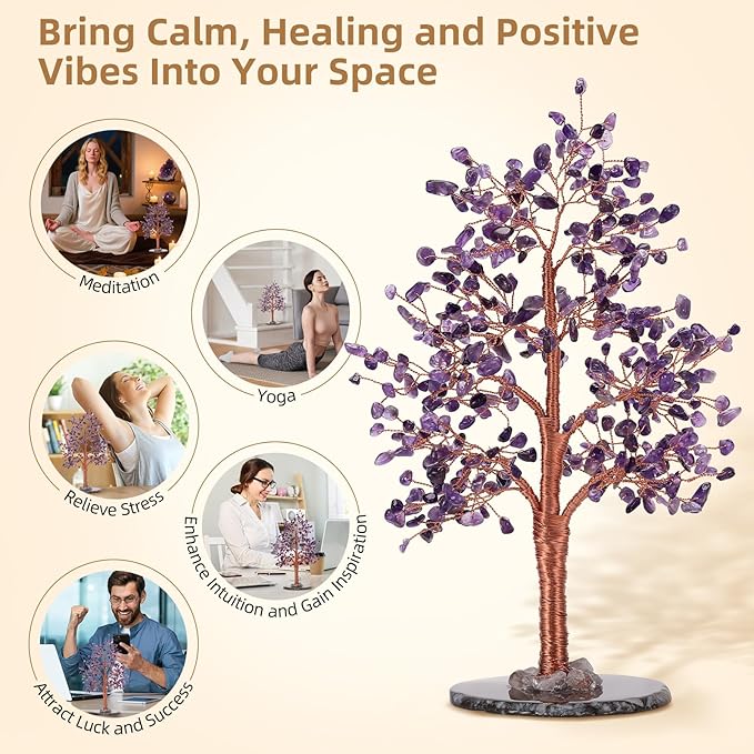 Hopeseed Amethyst Chakra Crystal Tree of Life Handmade Bonsai Healing Crystals Tree for Home, Desk, Living Room, Office Decor for Positive Energy, Good Luck Birthday Gift for Women, Mom, Men