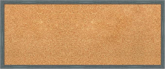 Amanti Art Natural Cork Board for Wall, 13x31 Vision Board with Blue Wood Frame, Medium Corkboard Office Decor for Home Organization, Rustic Farmhouse Corkboard Pinboard to display items for home