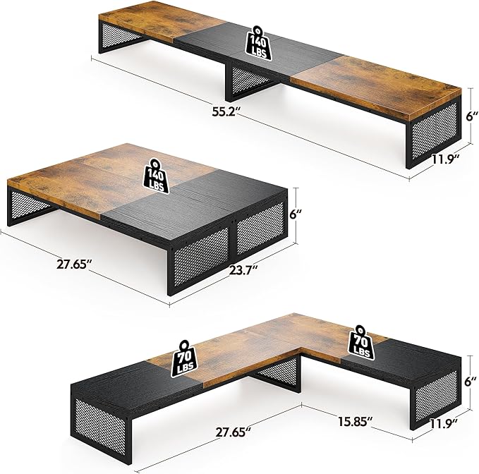 EnHomee 55.2" Computer Monitor Stand, Desk Shelf for Top of Desk for 3 * 23" Monitors/Laptop Computer/PC/Printers, TV Riser for 65 60 55 Inch TV for Bedroom Home Office, Rustic Brown