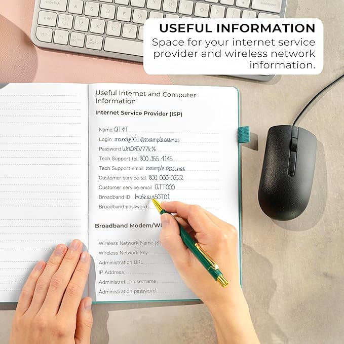 Clever Fox Password Book with alphabetical tabs. Internet Address Organizer Logbook. Large Password Keeper for Website Logins (Turquoise)
