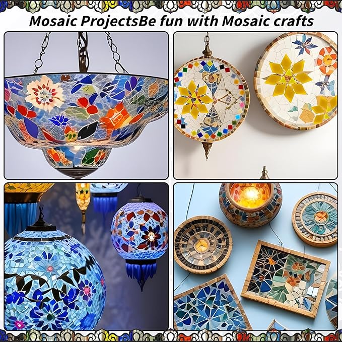 1600 Pcs Mosaic Tiles, Glass Mosaic Tiles for Crafts Bulk, Assorted Color Stained Mosaic Glass Pieces, Mosaic Supplies for Home Decoration, Art Crafts, DIY Projects, Opaque