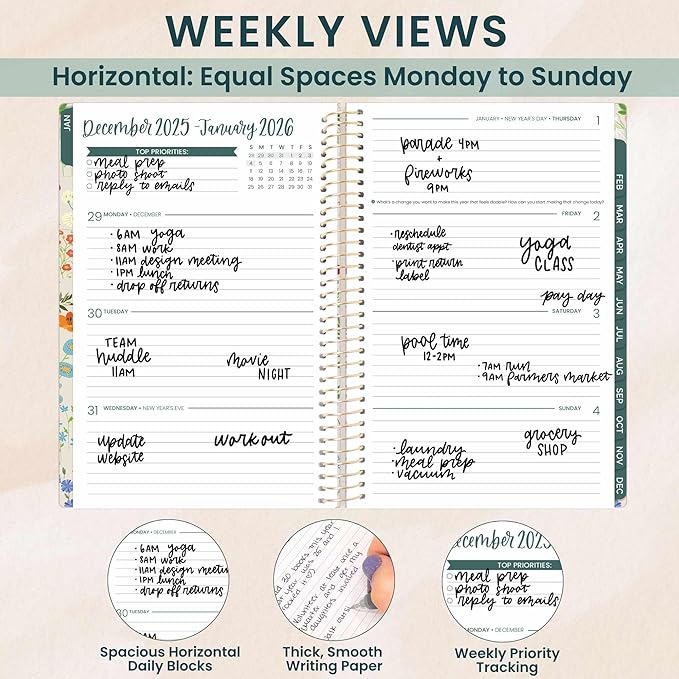 bloom daily planners 2026 Planner (January - December) Calendar Year Organizer - 5.5” x 8.25” - Weekly & Monthly Agenda Book with Stickers & Bookmark - Garden Party, Beige