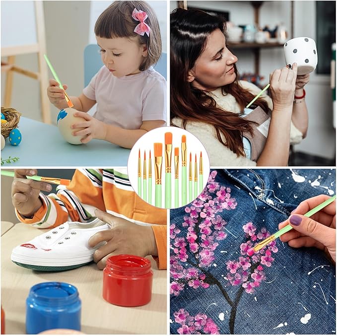 ESRICH Paint Brushes Set,16 Packs 160 Pcs Acrylic Paint Brush Set,Acrylic Oil Watercolor, Face Nail Art, Miniature Detailing,Rock Painting,Painting Artist Professional Kits(Green)