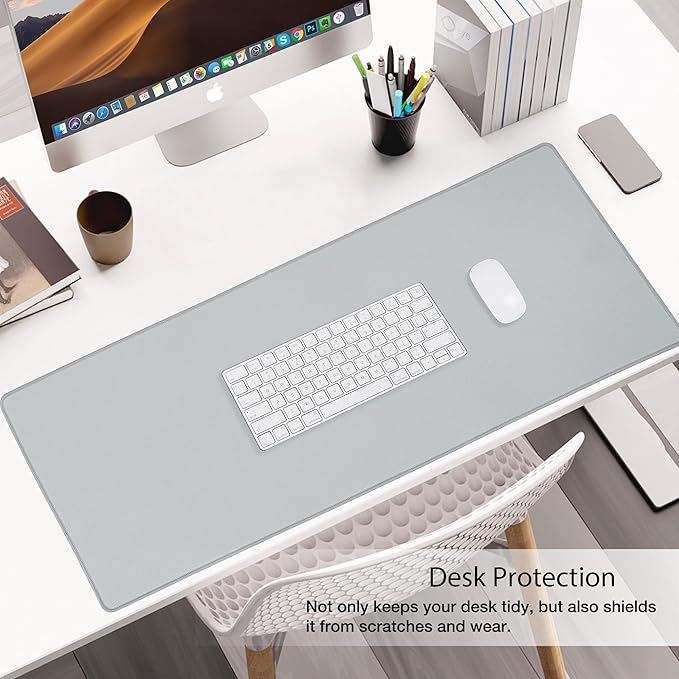 ALOANES Waterproof Mouse Pad with Durable Stitched Edge, Large Gaming Keyboard Pad, Non-Slip Rubber Base Mouse Mat, Extended Desk pad for Gamer, Office & Home, Gray Mousepad 31.5''x 15.7''x 0.12''