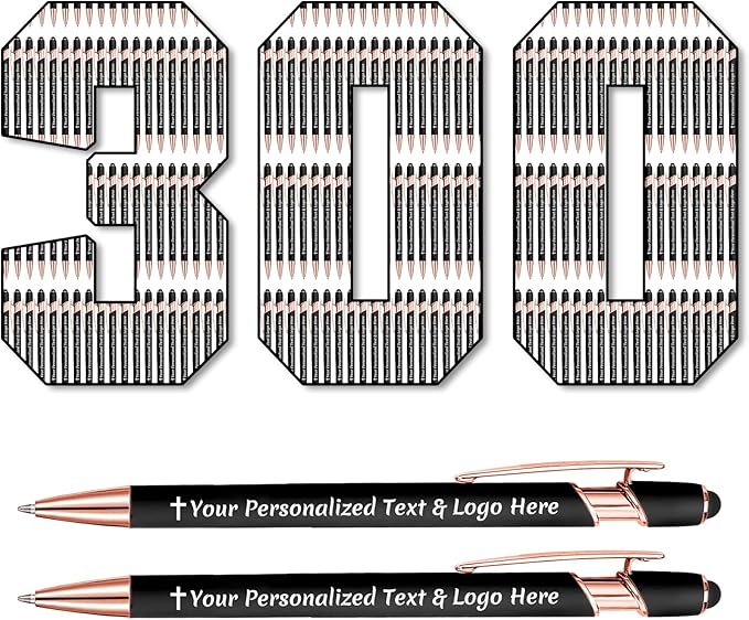 STREADVE 300 Personalized Custom Pens Engraved Writing Pen with Name Logo, Customized Promotional Items Stylus Pen Gifts for Men Women Realtor Nurse Wedding Business, Black