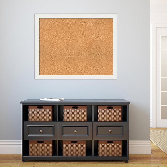 Amanti Art Natural Cork Board for Wall, 31x39 Vision Board with White Frame, Large Corkboard Office Decor for Home Organization, Casual Corkboard Pinboard to Display Items for Home Organization in