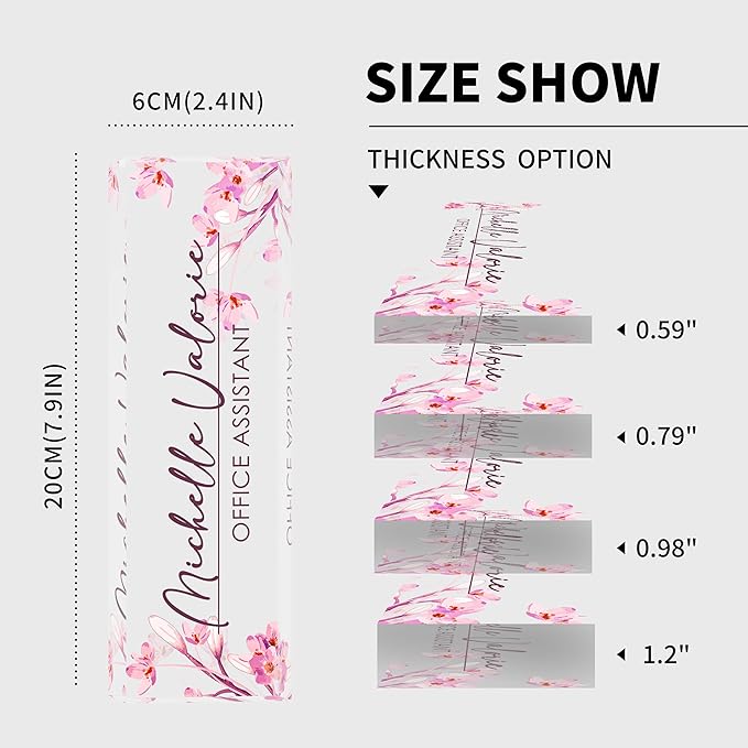 Personalized Name Plate for Desk, Custom Desk Name Plate, Acrylic Name Plate Office Desk Accessories, Personalized Office Gifts for Coworkers Teachers, Employee Appreciation Gifts (A-Pink Flower)