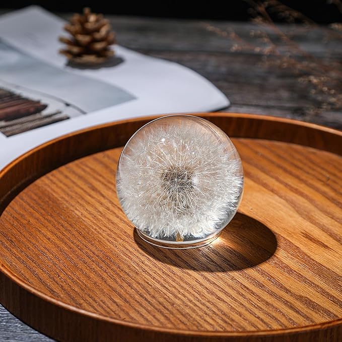 Dandelion Paperweight – Real Dandelion in Crystal Glass Ball, Unique Gift & Home Office Decor, Symbol of Luck, Hope, and Wishes for Birthday, Graduation, Wedding