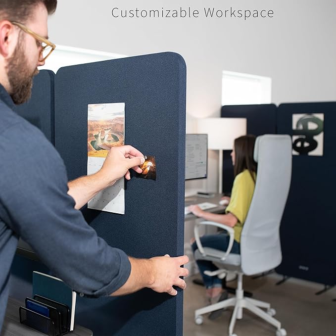 VIVO Freestanding 72 x 66 inch Privacy Panel, Cubicle Divider, Acoustic Wall Partition, x3 24 inch Panels, Navy Blue, PP-3-T072NB