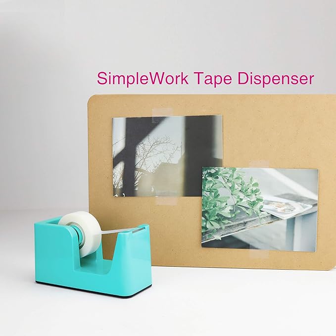 ABEL SimpleWork Desktop Tape Dispenser, Aqua, 1 in Core, Non-Skid Weighted Base, Tape Cutter for Office, Home, School, and Crafts