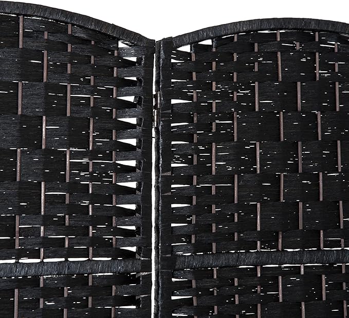 NicBex Room Divider 4 Panel Room Dividers with Woven Rattan Design Partition Room Dividers and Folding Privacy Screens 6 FT Wall Divider for Office, Room Separation,70.75"W x 0.75"D x 70.75"H, Black