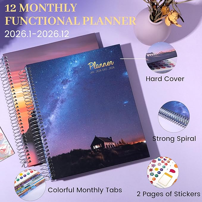 CAGIE 2026 planner Weekly and Monthly Jan 2026-Dec 2026 Hardcover Hourly Daily Planners for Women 26 Calendar Planner with Stickers Spiral Bound Yearly Agenda, 8.5 x 11, Blue