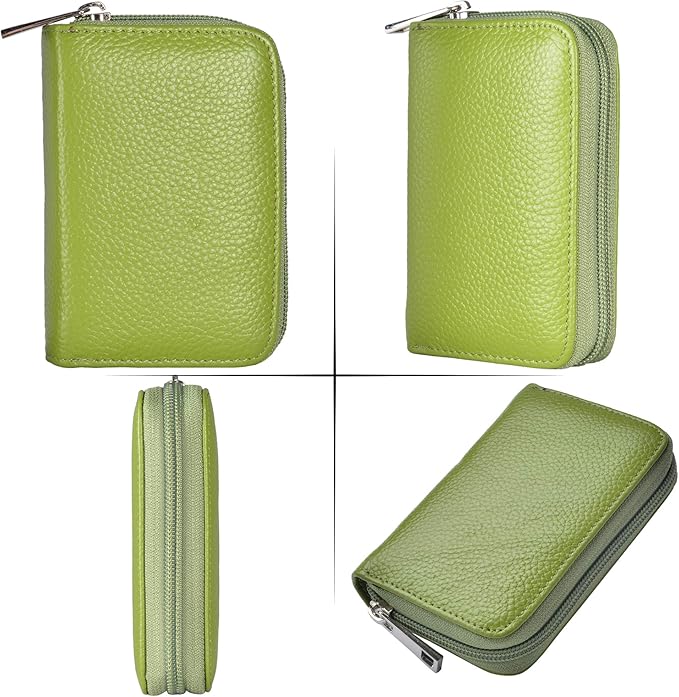 Easyoulife Genuine Leather Credit Card Holder Zipper Wallet With 26 Card Slots