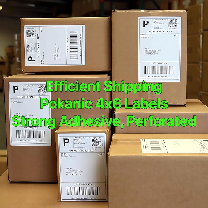 Fanfold 4 x 6 inch Thermal Labels Stack Direct White Strong Adhesive Perforated Postage Shipping Printer Compatible with Zebra SNBC Epson Rollo (1000, Fanfold)