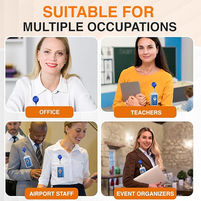 25 Pack Badge Reels Retractable Badge Holder with Clip, Id Clips for Badges, Id Badge Reel, Retractable Id Badge Clip with Clear Vinyl Strap & Alligator Swivel, No Twist Dispenser (Blue)