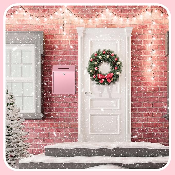 Metal Donation Cash Box Collection Safe Suggestion Box with Lock Wall Mounted Mailbox Delivery Ballot Container for Home Office Outdoor Door(Pink,15 x 12 x 4 Inch)