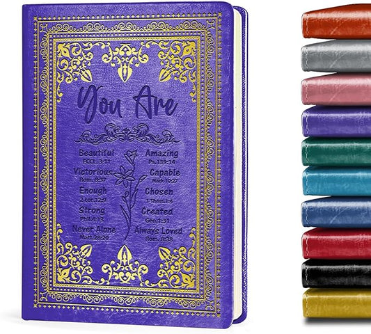 Purple A5 Lined Leather Journal Notebook,Inspirational Christian Gifts Hardcover Executive Notebooks for Men Women,200 Pages 100 Gsm Thick Ruled Paper Daily Diary for School,Family ,Friends,Work (You Beautiful Purple)