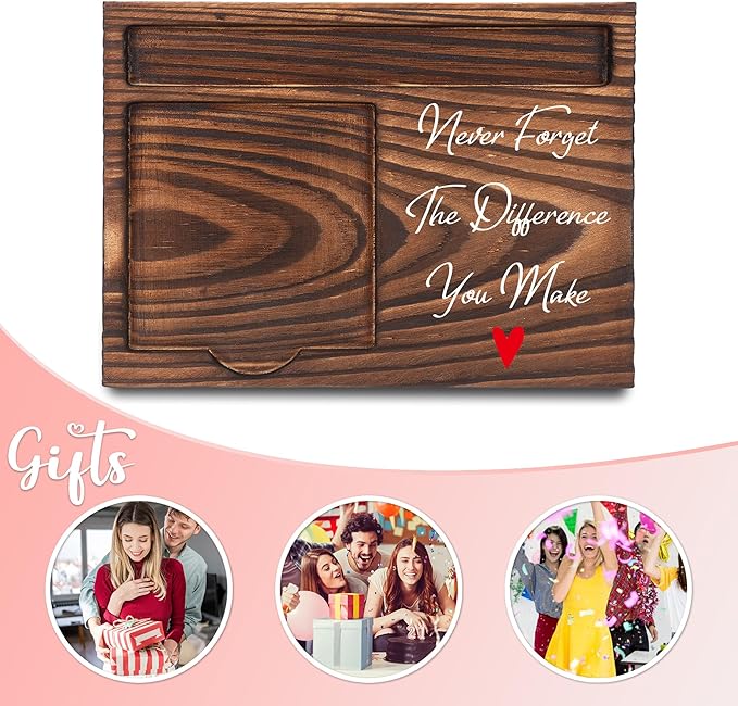 Appreciation Gifts for Coworker, Thank You Gifts, Never Forget The Difference You Make Sticky Note Holder, Post-it Note Dispenser for Desk, Wooden Post-it Note & Pen Holder 6.5" x 4.7" - FTA115