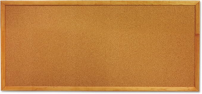 Quartet Cork Board, Bulletin Board, 3' x 1' Corkboard, Oak Finish Frame (300)