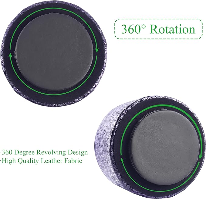 lizimandu Round Leather Art Supply Organizer,Remote Control Holder,360 Degree Spinning,Multi-Functional Pencil Holder,4 Compartments Desktop Stationary Organizer(1-Carved Metal Purple)