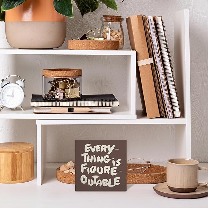 Inspirational Office Decor, Every Thing is Figure Outable Motivational Office Accessories Wooden Box Sign, Inspirational Gifts for Women, Men Wall Desk Shelf Tabletop Decoration 5x5In