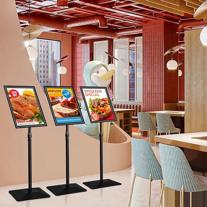 3 Packs Heavy Duty Pedestal Poster Sign Stand, 11"x17" Adjustable Floor Standing Sign Holder with 6.6Lbs Solid Steel Base for Vertical and Horizontal View Sign Displayed Stands, Black