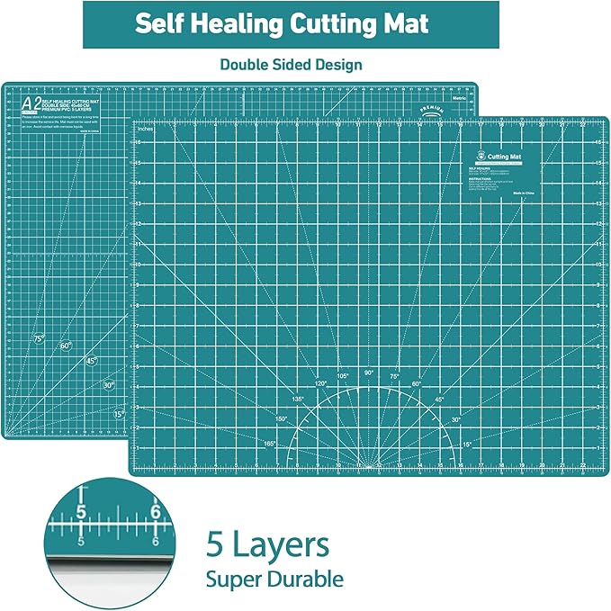 Rotary Cutter Set - Quilting Kit incl. 45mm Fabric Cutter, 5 Replacement Blades, A2 Cutting Mat, Acrylic Quilting Ruler and Sewing Clips, Craft Knife Set, Ideal for Crafting, Sewing, Patchworking