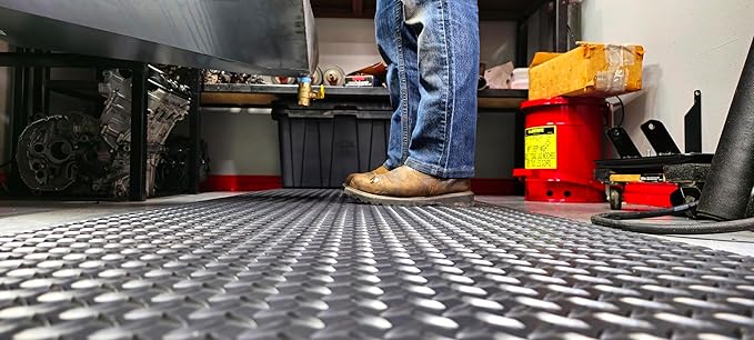 Rhino Mats, American Classic Diamond Anti-Fatigue Mats, Industrial Ergonomic Comfort Standing Mat for Work, Home, Garage, Office, Kitchen or Anywhere (Black 1" Thick, 3 FT. x 21 FT.)