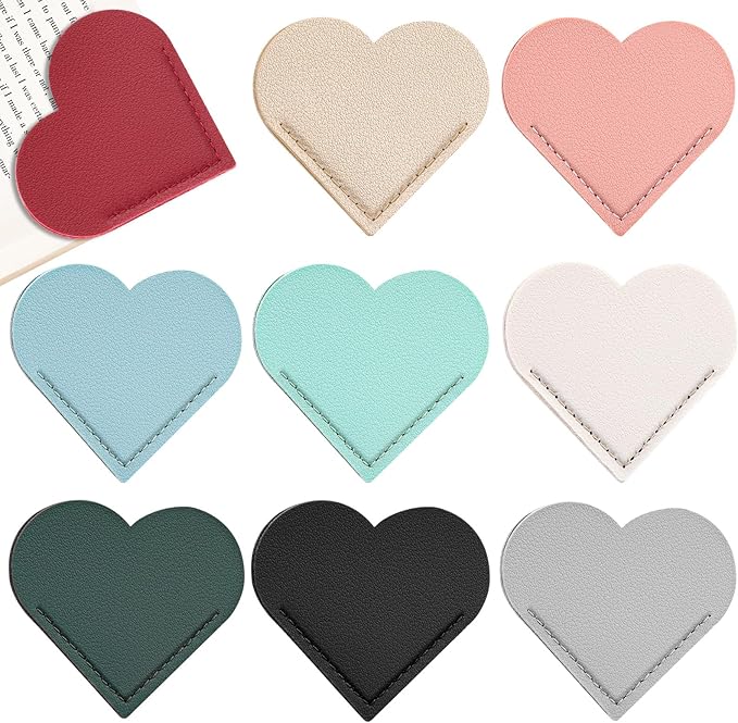 9 Pcs Leather Heart Bookmarks, Cute Heart Bookmark Corner, Bookmarks for Women, Book Marks for Teachers Students School Office Home Supplies