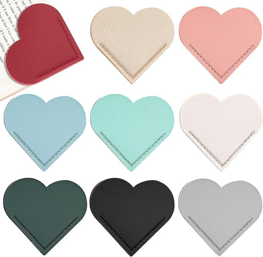 9 Pcs Leather Heart Bookmarks, Cute Heart Bookmark Corner, Bookmarks for Women, Book Marks for Teachers Students School Office Home Supplies