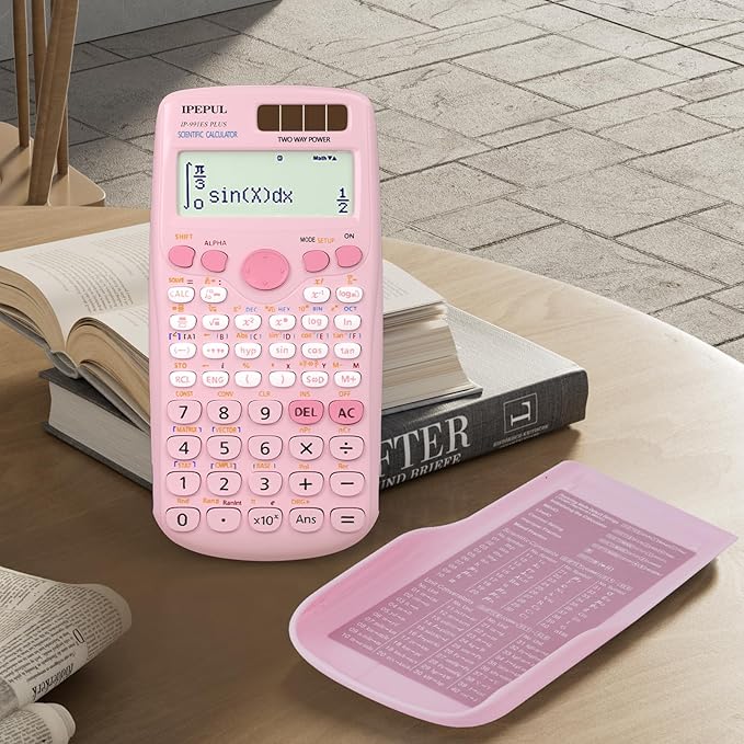 Scientific Calculators, IPepul Pink Math Calculator with 417 Function, Solar Battery Power and 4-Line Display, School Supplies for Middle High College Students Teachers (Pink 991ES Plus)