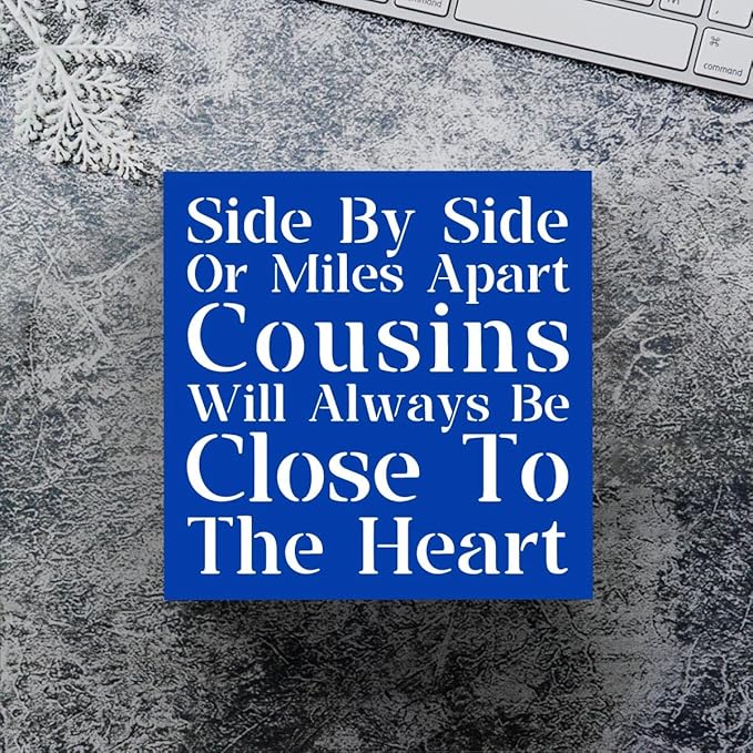 Cousin Wooden Box Sign Decorative Cousins Gifts Home Office Desk Decor for Tabletop Bookshelf Farmhouse Bedroom Living Room Library Dining Room Rustic Square Tiered Tray Wall Decor birthday Blue